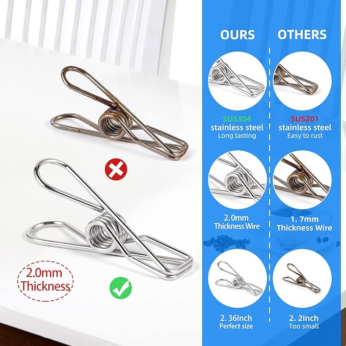 40 Pack Wire Clothes Pins Heavy Duty Outdoor, Stainless Steel ClothesPins - Image 3