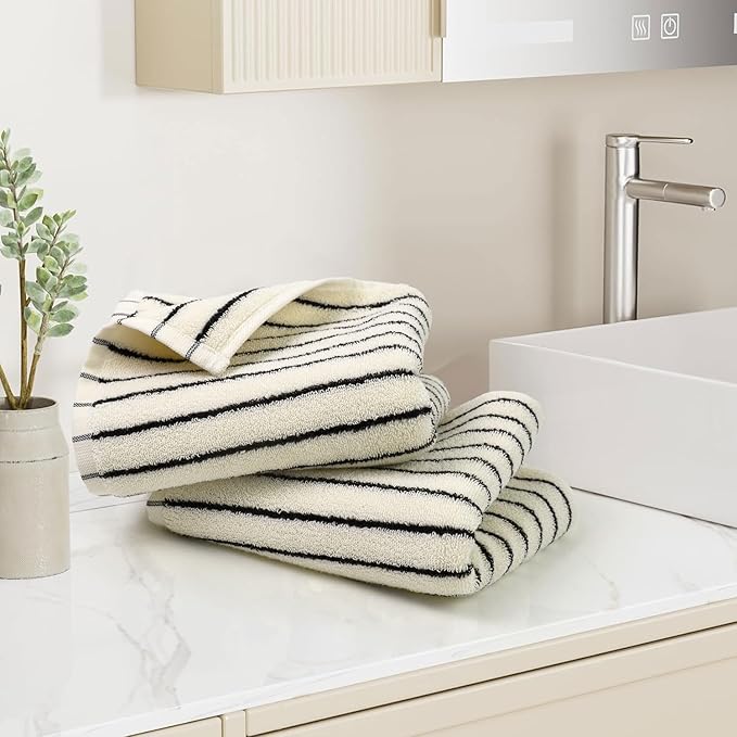 Jacquotha Black and White Striped Hand Towels - Image 4