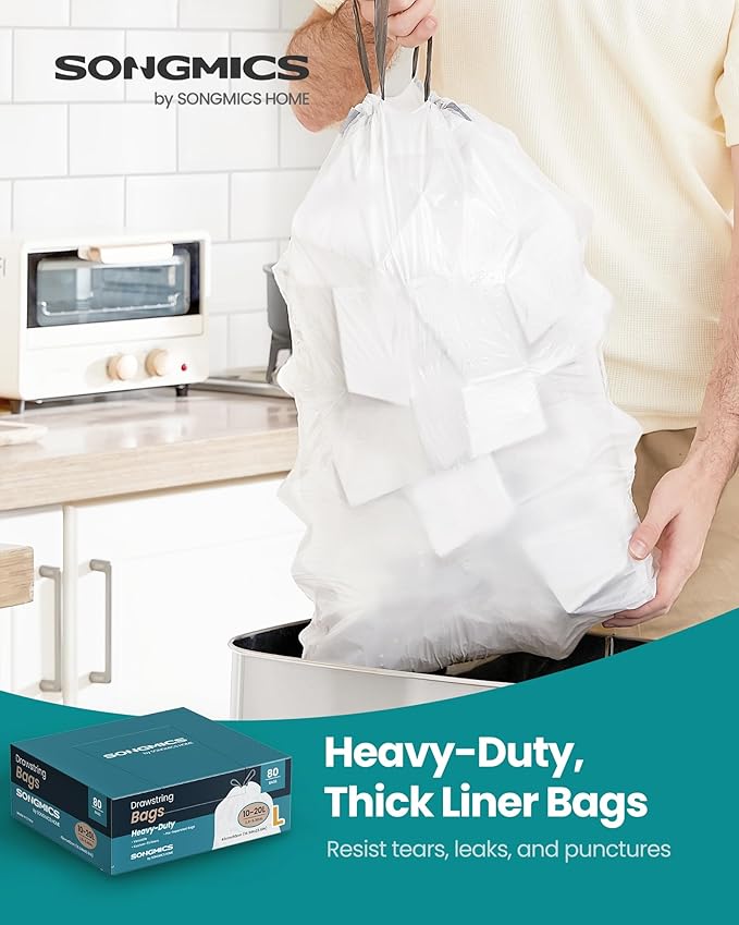 SONGMICS Trash Bags for 5.3 Gallon Trash Cans, Drawstring Kitchen Garbage Bags - Image 2