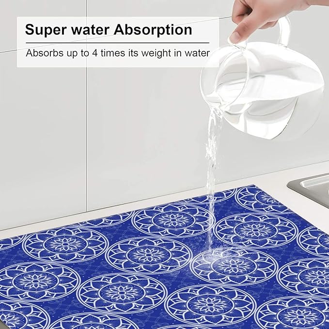 Chinoiserie Blue and White Floral Dish Drying Mats - Image 4
