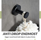 APLusee Matte Black Robe Towel Hook, 304 Stainless Steel Round Coat Hook - Image 6