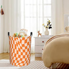 Groovy Retro Wavy Checkered Orange Laundry Basket, Waterproof Foldable Laundry - Image 6