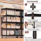 Xcity Storage Shelves, 5 Tier Heavy Duty Metal Shelving Unit with Wheels, 2000 LBS Capacity Adjustable Steel Wire Shelf Organizer for Pantry, Kitchen, Garage, 18" D x 36" W x 72" H, Black - Image 3
