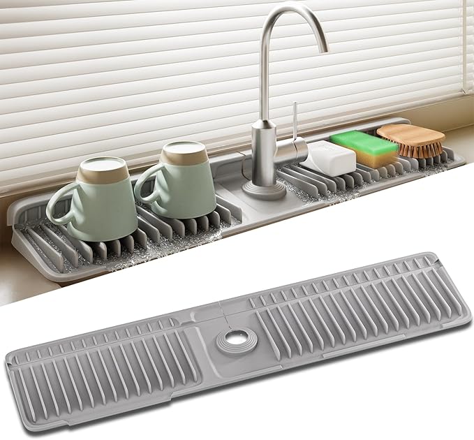 Faucet Mat for Kitchen Sink, 24 Inch Longer Silicone Sink Splash Guard by SOCORIA