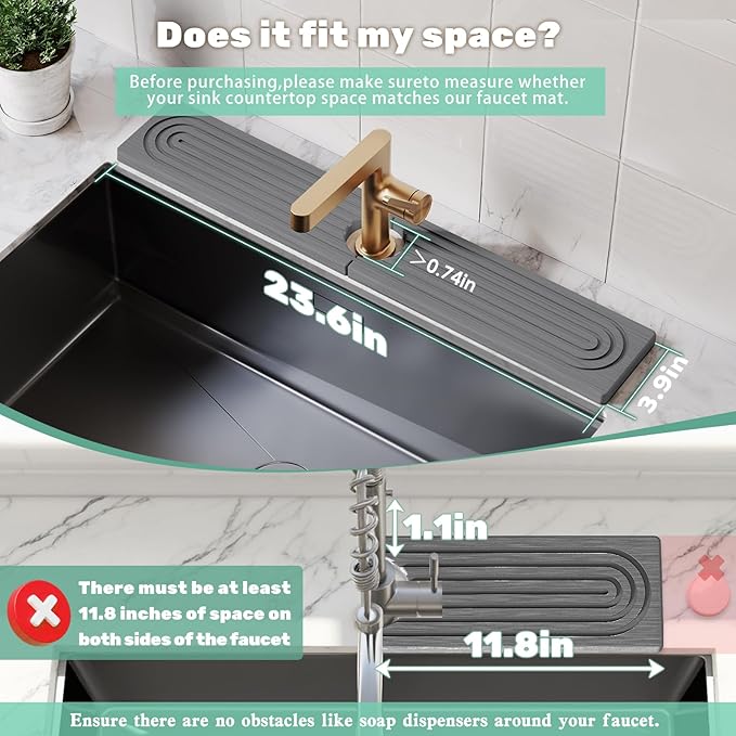 Stone Faucet Mat for Kitchen Sink, Diatomite Drying Stone Tray & Sink Protector - Image 3