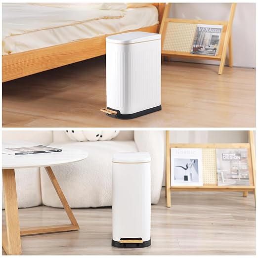 Slim Bathroom Trash Can with Soft Close Lid Stainless Steel Garbage Can Step - Image 7