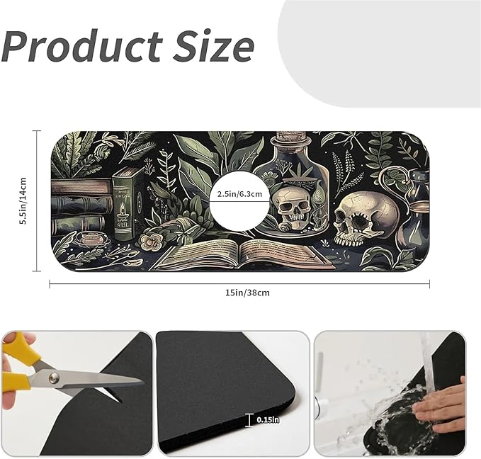 Kitchen Sink Splash Guard，Books and skulls Faucet Mat Sink Gadgets-Super - Image 3
