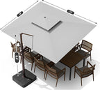 10 X 13 FT Cantilever Outdoor Patio Umbrella with Base Included Large Heavy Duty 360° Rotation Double Top Offset Rectangular Umbrellas with Led Lights for Backyard Outside Deck,Fog Grey - Image 9