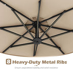 Tangkula 10ft Solar LED Patio Umbrella with Base, Offset Cantilever Outdoor Umbrella with 32 LED Lights, Infinite Tilt, 360 Degree Rotation, Crank Handle for Pool Deck Garden Backyard (Beige) - Image 9