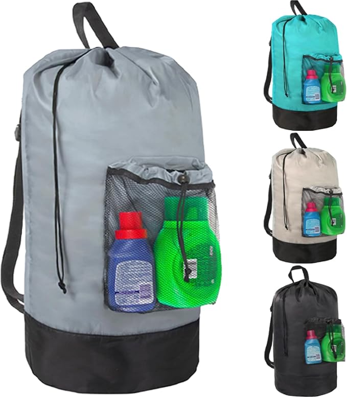 Laundry Bag Backpack with Shoulder Straps and Mesh Pocket Laundry Backpack - Image 4