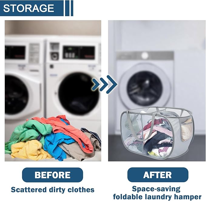 4 Pack Collapsible Laundry Baskets Dual Compartment, Mesh Pop Up Hamper - Image 6