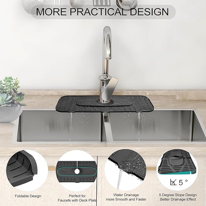 Upgraded Version Silicone Faucet Mat, Kingmall Kitchen Faucet Mat Silicone - Image 6