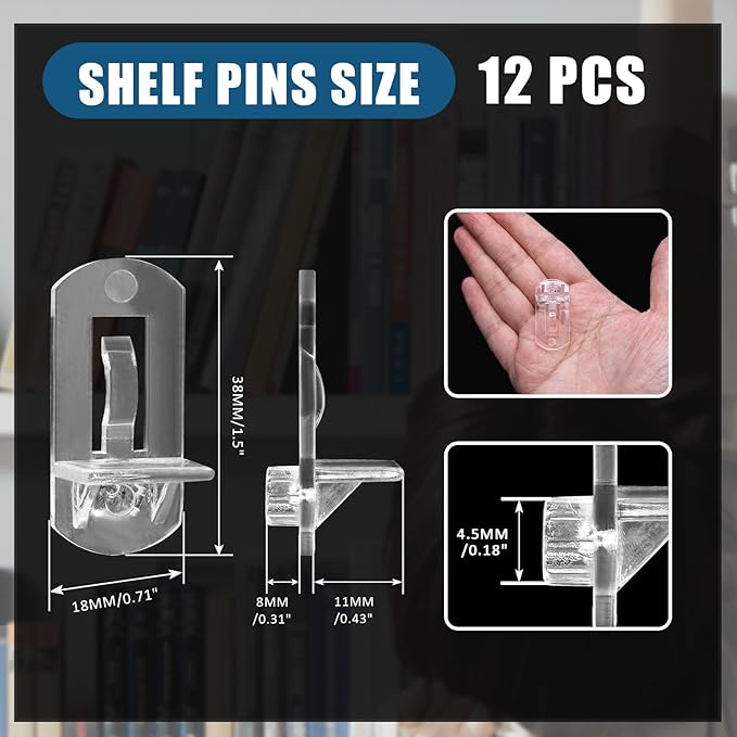 Biaungdo 12 Pcs Plastic Locking Shelf Support Pegs, 8mm Clear Cabinet Shelf - Image 2
