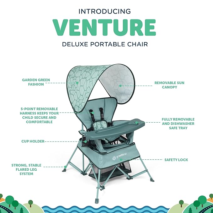Baby Delight Go with Me Venture Portable Chair | Indoor and Outdoor | Sun Canopy | 3 Child Growth Stages | Garden Green - Image 3