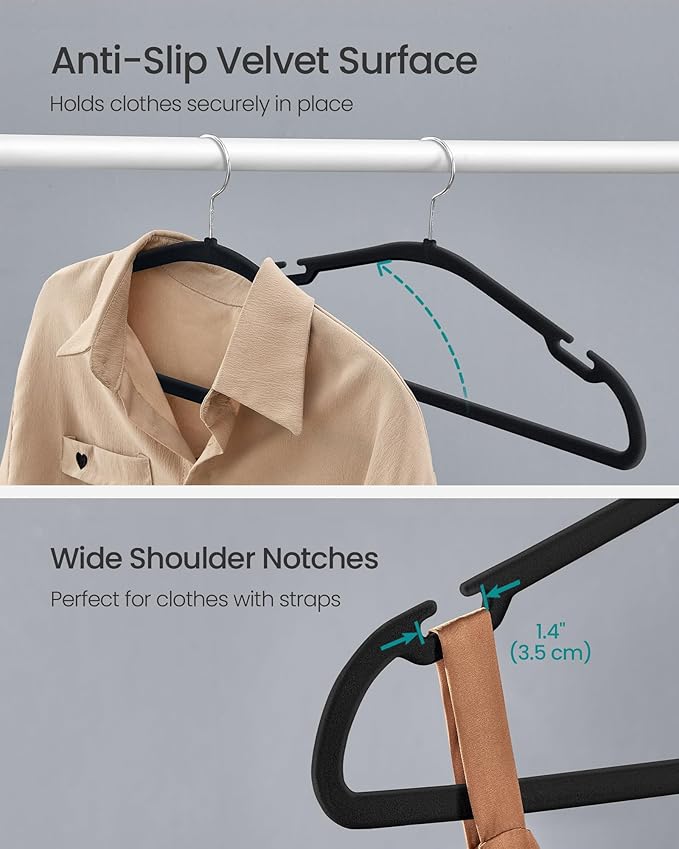 SONGMICS Velvet Hangers 50 Pack, Non-Slip Clothes Hangers, 17 x 8.3 Inches - Image 3