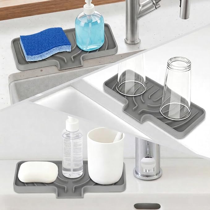 GUUKIN Sponge Holder for Kitchen Sink, 9.8"×4.9" Silicone Dish Drying Mat - Image 5