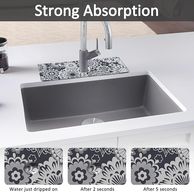 15" X 5.5" Kitchen Sink Splash Guard Faucet Mat Mandala Super Absorbent Fast - Image 3