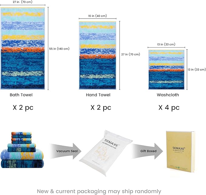 SEMAXE Bath Towel Set of 8 Include 2 Bath Towels, 2 Hand Towels, 4 Washcloths - Image 2