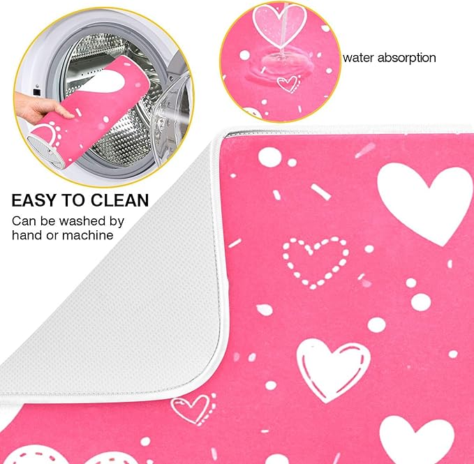 Hot Pink Love Dish Drying Mat for Kitchen Countertop 16x18 Happy Valentine’s - Image 2