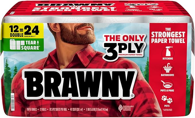 Brawny Tear-A-Square 3-Ply Paper Towels, 12 Double Rolls = 24 Regular Rolls by Brawny%C2%AE