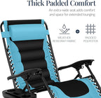 Best Choice Products Oversized Padded Zero Gravity Chair, Folding Outdoor Patio Recliner, XL Anti Gravity Lounger for Backyard w/Headrest, Cup Holder, Side Tray, Polyester Mesh - Light Blue/Black - Image 5