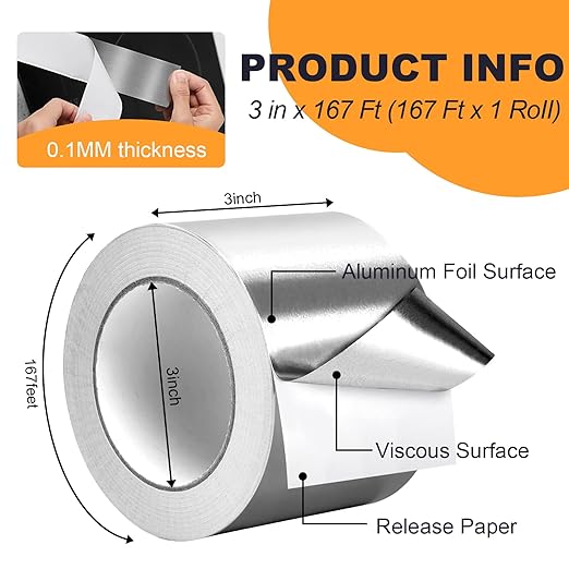 DGSL Aluminum Foil Tape, 3in x167ft Silver Metal High Temperature Heavy Duty - Image 2