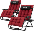 UDPATIO Oversized Zero Gravity Chair Set of 2, 29In XL Patio Reclining Chair with Cushion, Outdoor Folding Recliner with Pillows|Cup Holder|Foot Rest|Padded Headrest, Burgundy, Support 500LB by UDPATIO