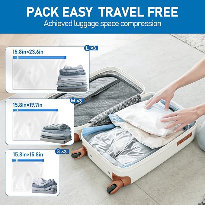 VMstr 9 Pack Travel Vacuum Storage Bags - Image 3