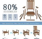 Oversized Rocking Chair Set of 4, Outdoor Rocking Chair for Adults, All Weather Resistant Porch Rocker for Lawn Garden, Wood - Image 9