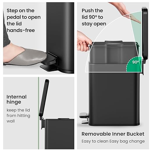 Cesun Bathroom Trash Can with Lid, 2.6 Gallon Small Black Bathroom Garbage Can - Image 5