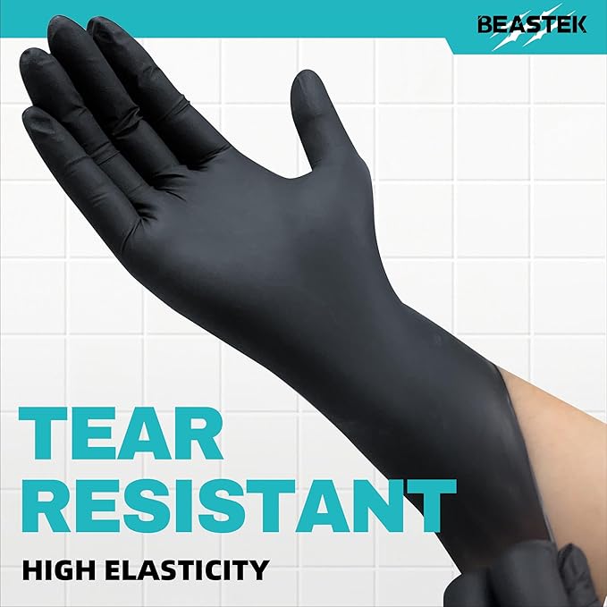 Beastek Black Disposable Nitrile Exam Gloves 100 Pcs 4Mil Chemical Resistant - Image 2