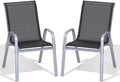 Patio Chairs Set of 2, Easily Set Up Stackable Outdoor Dining Chairs with High Back and Wide Seat, All Weather Breathable Outdoor Chairs Set of 2 with Metal Frame for Backyard Deck Pool, Black by Dovov