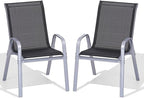 Patio Chairs Set of 2, Easily Set Up Stackable Outdoor Dining Chairs with High Back and Wide Seat, All Weather Breathable Outdoor Chairs Set of 2 with Metal Frame for Backyard Deck Pool, Black by Dovov