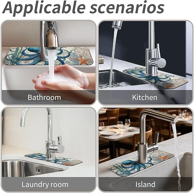 Kitchen Sink Splash Guard，Blue-octopus Faucet Mat Sink Gadgets-Super Absorbent - Image 7