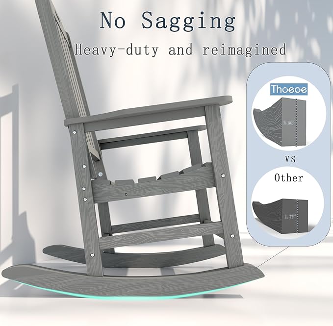 Oversized Rocking Chair Set of 2, Outdoor Rocking Chair for Adults, All Weather Resistant Porch Rocker for Lawn Garden, Grey - Image 8