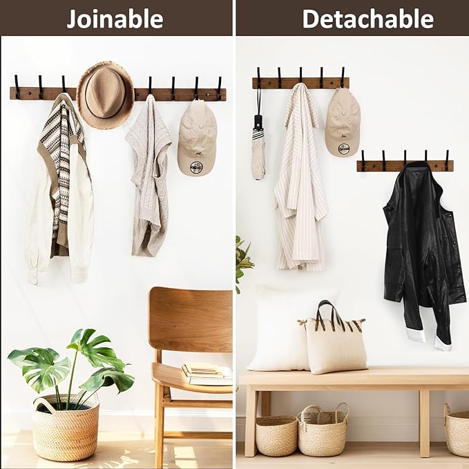 Coat Rack Wall Mount, 16.5 Inches Wood Coat Hooks, Wall Hooks - Image 6