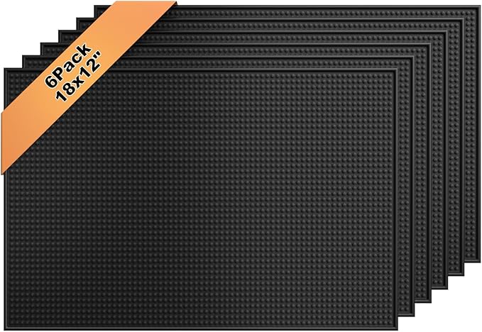 6 Pack Rubber Bar Mats for Countertop 18x12 Inch Black Silicone Coffee Bar Mats by Botyboty
