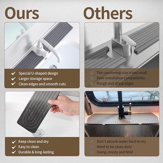 Faucet Mat for Kitchen Sink, Diatomite Stone Drying Sink Protectors, Bathroom - Image 10