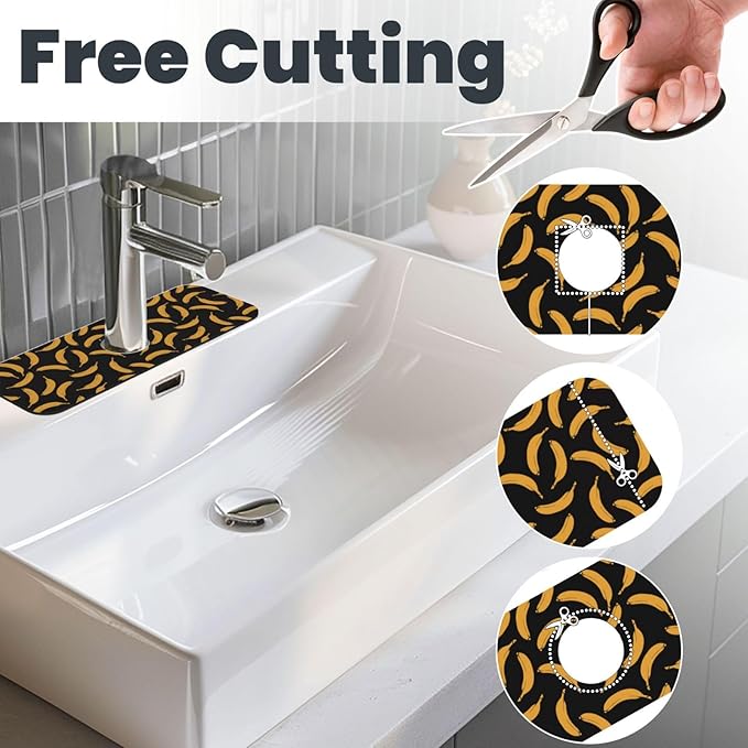 Yellow Banana Black Kitchen Sink Splash Guard Faucet Mat Super Absorbent Fast - Image 3