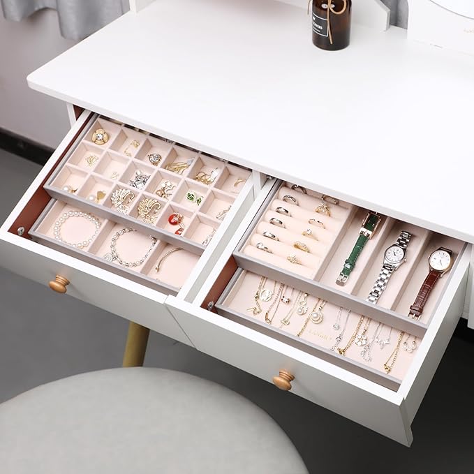 LANDICI Stackable Jewelry Organizer Trays 4 Set, PU Leather Jewelry Organizer - Image 6
