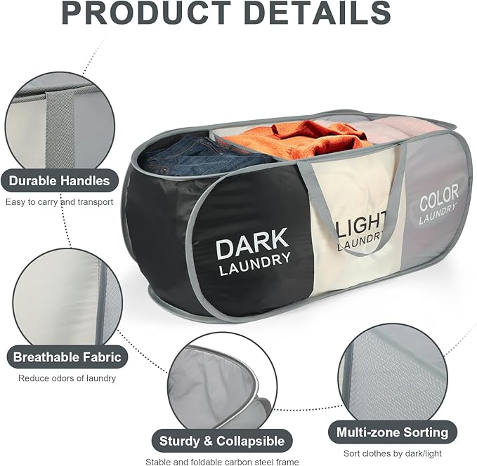 Seefoo 3-Section Foldable Hamper - Image 6
