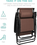 Best Choice Products Folding Zero Gravity Outdoor Recliner Patio Lounge Chair w/Adjustable Canopy Shade, Headrest, Side Accessory Tray, Textilene Mesh - Brown - Image 8