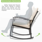 Vongrasig 3 Piece Outdoor Rocking Chair Set, PE Wicker Rattan Small Bistro Set, Front Porch Furniture Rocking Chairs Set of 2, Cushioned Patio Rocker Chair Set with Glass Table (Beige) - Image 5