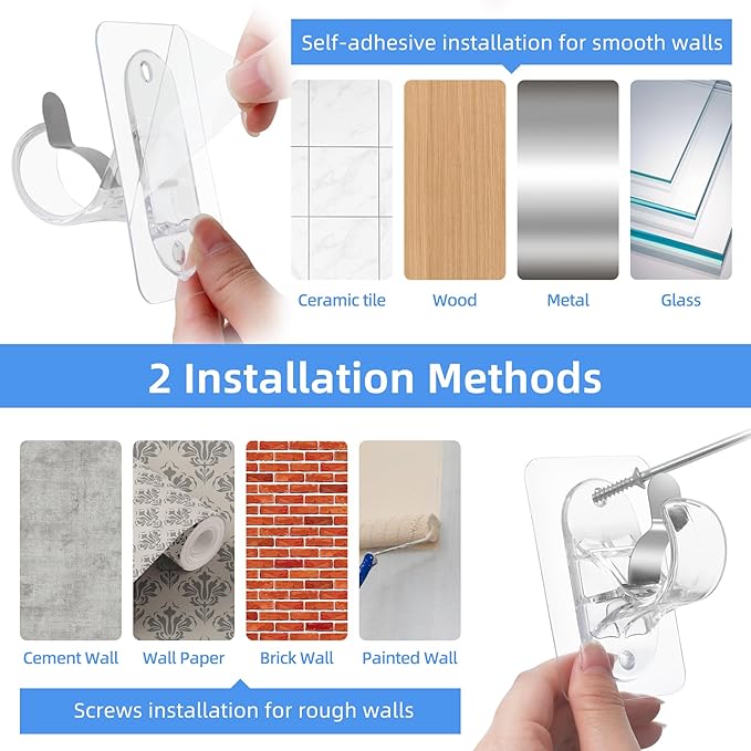 ANDGOO 10 Pack No Drill Curtain Rod Brackets, Renter Friendly Self Adhesive - Image 5