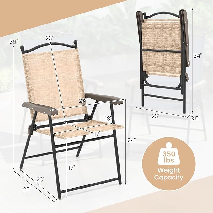 Giantex Set of 2 Patio Folding Chairs, Outdoor Patio Dining Chairs w/Armrest, Sling Back, Metal Frame, Outside Use for Lawn Camping Garden Pool Beach Yard Lounge, No Assembly, Yellow - Image 3