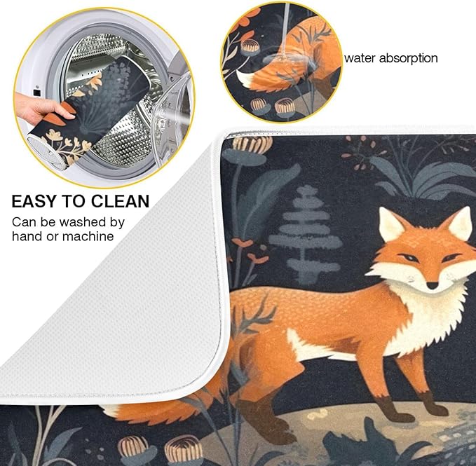Dish Drying Mat Kitchen Counter Absorbent Two Foxes Coffee Sink Mat Dish - Image 2
