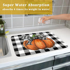 Fall Pumpkin Dish Drying Mat for Kitchen Counter Black White Buffalo Check - Image 7