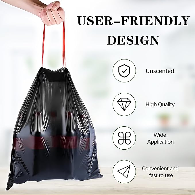 8 Gallon Trash Bags 120 Count Black Drawstring Garbage Bags - Image 4