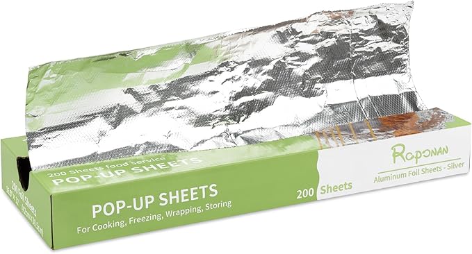 Aluminum Foil - 200 Precut Sheets, 16.5 x 12 Inch, Pop-Up Interfolded, Storing by Roponan