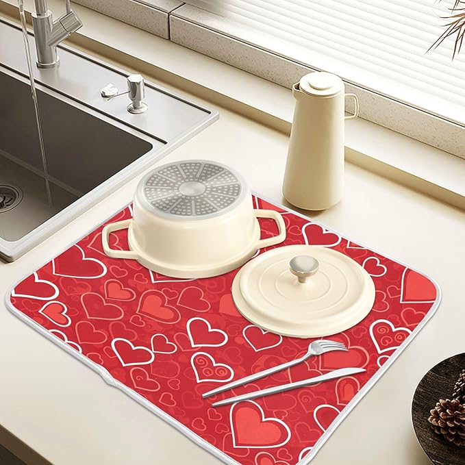Red Hearts Cute Dish Drying Mat - Image 5